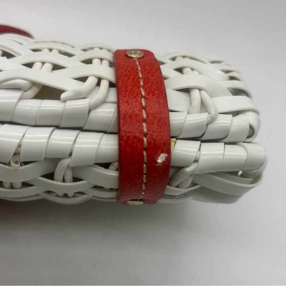 Vintage Kate Spade White Woven Clutch Purse Orange Trim Turn Lock